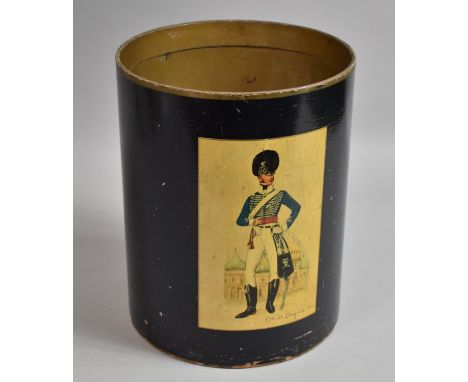 A Mid 20th Century Cylindrical Waste Paper Bin with Militaria Decoration, 17th Light Dragoons 1810 