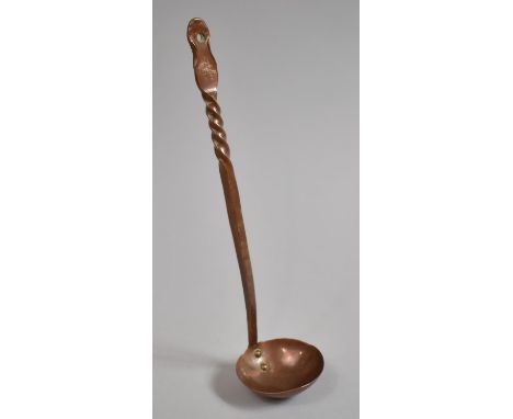 An Arts and Crafts Copper Ladle with Twisted Handle and Stamped MER, 25cm Long 