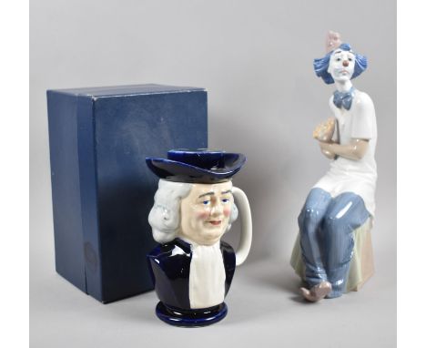 A Nao Study of a Seated Clown with Posy of Flowers Together with a Quaker Oats Toby Storage Jar 