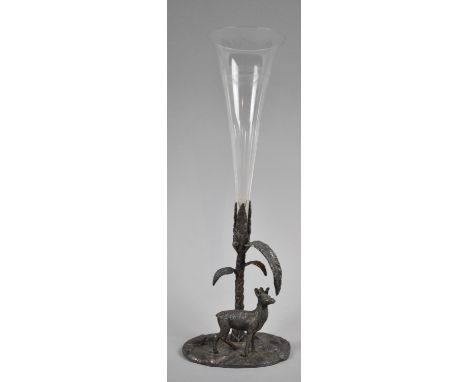 A Late 19th/Early 20th Century Single Glass Trumpet Epergne on Silver Plated Colonial Style Base in the Form of Stag Under Pa