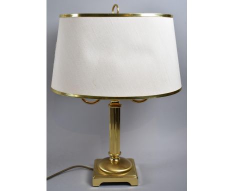 A Modern Two Branch Table Lamp with Oval Shade and Reeded Support, 47cm high 