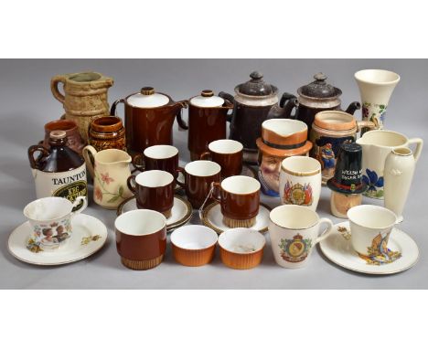 A Collection of Various Ceramics to comprise Poole Glazed Coffee Set, Commemorative Mugs and Cups, Glazed Teapot, Character J