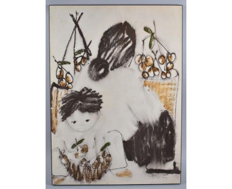 A 1970's Athena Print of Mother and Child with Cherries After Ha Van Vuong, 77x56cm 