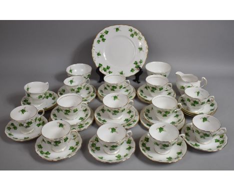 A Colclough Ivy Pattern Tea Set to comprise Thirteen Cups, Six Saucers, Cake Plate, Two Sugar Bowls, Jug and Sixteen Saucers 