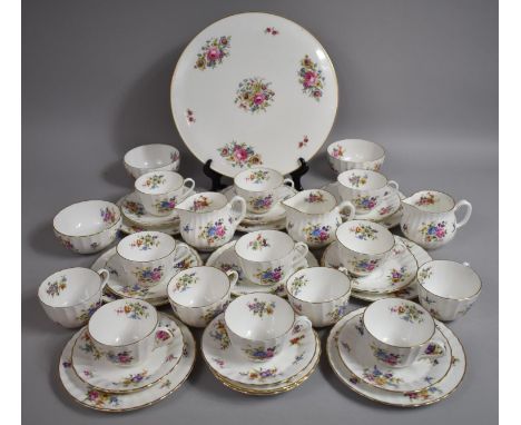 A Royal Worcester Roanoke Pattern Tea Set to comprise Cake Stand, Thirteen Cups, Three Jugs, Three Sugar Bowls, Eleven Saucer