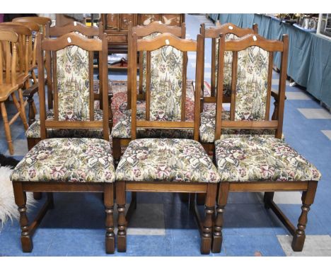A Set of Six Tapestry Upholstered Dining Chairs by Old Charm to Include Two Carvers 