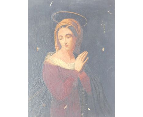 19thC School. Portrait of a female saint, possibly Saint Lucy, oil on canvas, unframed, 46cm x 35cm.