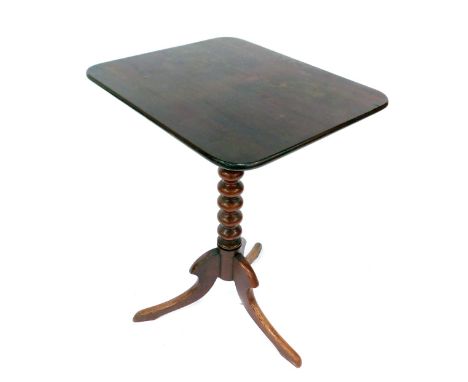 A 19thC mahogany table, with rectangular top on bobbin turned support and tripod base, 75cm high, 54cm wide, 44cm deep. 