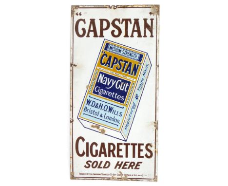 A Capstan Cigarettes metal enamel sign, Capstan's Cigarettes Sold Here, 62cm x 46cm.