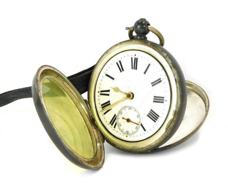 A Victorian silver pocket watch, white enamel Roman numeric dial and seconds dial with gold hands, with a later replacement y