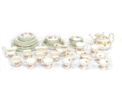 A Royal Albert part tea and dinner service in the Colleen pattern, comprising teapot, two beakers, two milk jugs, sugar bowl,