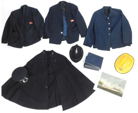 A group of police and other uniforms, to include The Book for Police, published by Caxton, vols 1 - 5,  four blue over coats,