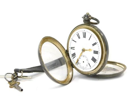 A George V silver pocket watch, with white enamel Roman numeric dial and seconds dial with gold hands, bearing inscription He