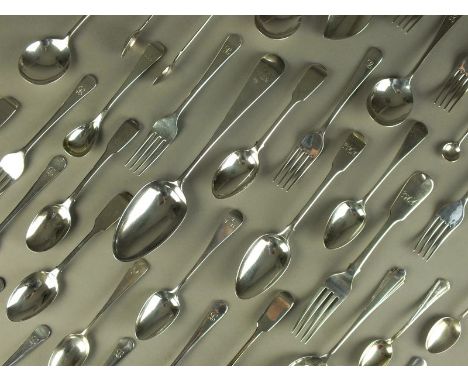 A collection of silver flatware, various dates and makers, to include; teaspoons, forks, sugar tongs etc, total weight approx