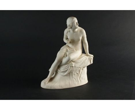 A Copeland parian figure of Sabrina, circa 1860,modelled after the original by William Calder Marshall, seated near naked on 
