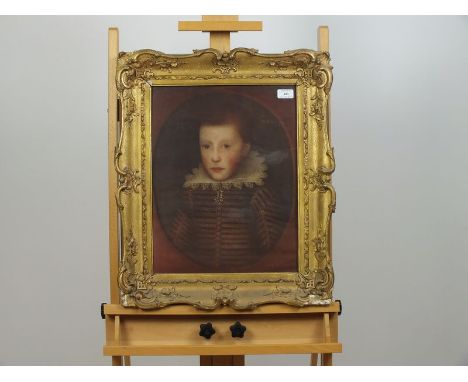 British school, 20th century, reproduction print of a young boy in 17th century costume, contained in a composite gilt frame,