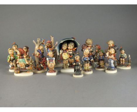 A collection of Goebbel and Hummel figures of children, various poses (some faults)