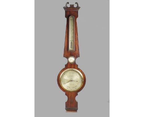 A 19th Century mahogany banjo barometerThe 8 inch silvered dial signed C.Aiano of Canterbury, with subsidiary humidity gauge 