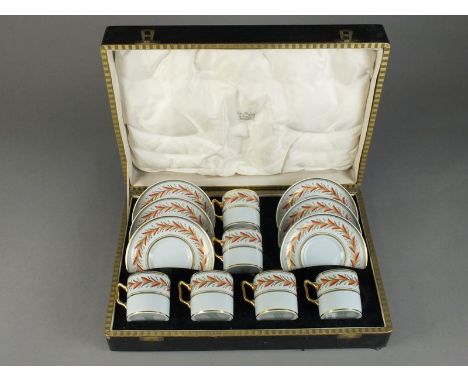 A Spode 'Lowestoft' pattern coffee service, comprising six coffee cans and six saucers, contained within fitted retail case