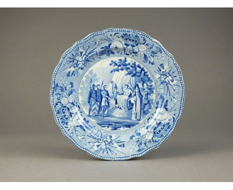 A rare Jones and Son of Hanley blue and white transfer-printed plate, circa 1826-1828, decorated with 'Signing the Magna Cart