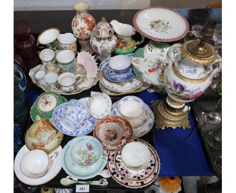 A collecton of cabinet cups and saucers, incluidng Paragon, Nautilus, Derby, Adderley etc, antique pottery pot pourri, cups, 