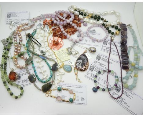 A collection of Gems TV jewels to include Turquoise beads, Labradorite and ruby, Fluorite bead heart bracelet, silver gem set