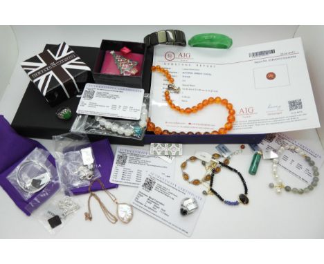 A collection of silver and costume jewellery from The Jewellery Channel, some with certificates and original pouches, to incl