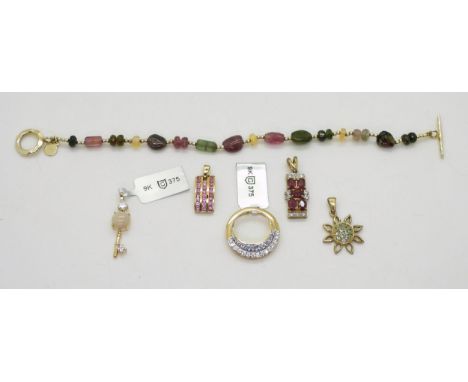 A collection of 9ct Gems TV jewellery to include a ruby and clear gem pendant, a tanzanite and clear gem pendant, opal and cl