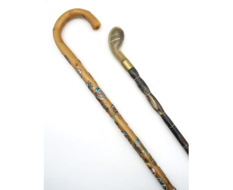 A sectional horn walking cane and an Alpine souvenir stick (2) Condition Report:Available upon request