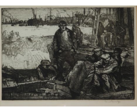 SIR FRANK BRANGWYN&nbsp;Steel workers, signed, etching, 34 x 46cm Condition Report:Available upon request