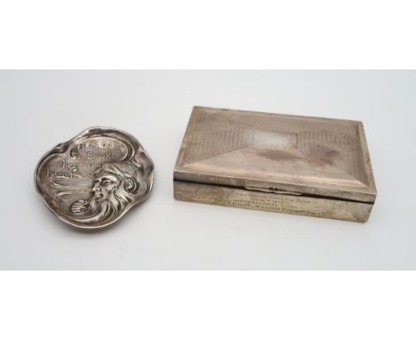Curling interest; A silver cigarette box, by Henry Matthews, Birmingham 1912, retailed by Edwards of Glasgow, inscribed 'WILL