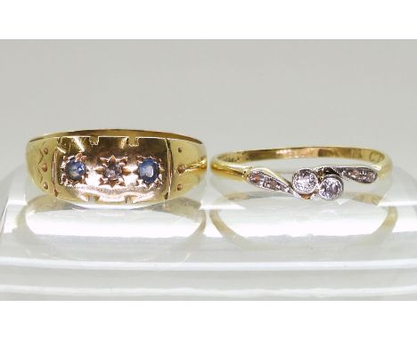 Two vintage rings, a sapphire and diamond ring (hallmarks incomplete) size P1/2, weight 2.3gms, and a 1930's 18ct &amp; plati