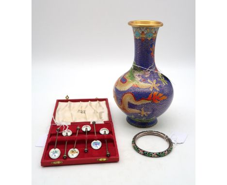 A cased set of silver enamel flower spoons, by Adie Brothers Ltd, Birmingham 1955, enamelled with flowers, with sphere finial
