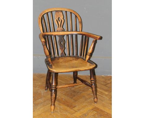 A 19th century beech and elm double hoop and stick back Windsor armchair