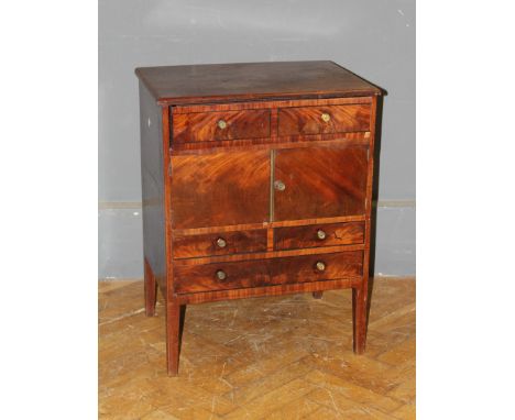 A George III mahogany commode, ebony strung and converted with three drawers and cupboard. 73 x 56 x 42cm