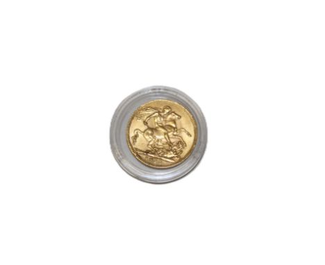 1925 George V Gold Sovereign rare coin made at Perth Mint Australia, date at bottom with BP to the right