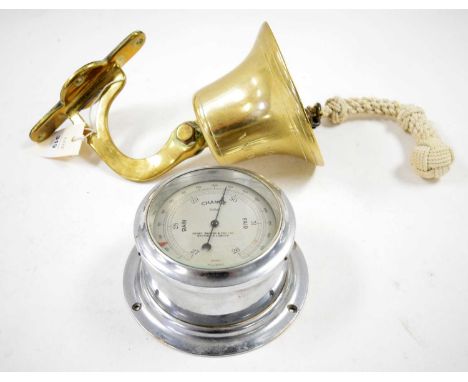 A Sestrel marine barometer, retailed by Henry Browne &amp; Son Ltd, the aluminium wall mounting case 16cms diameter; together