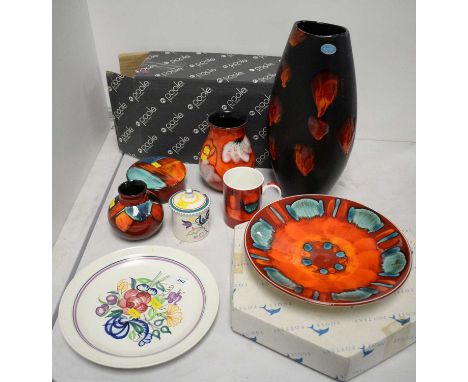 A selection of Poole Pottery, including: Poole Pottery Galaxy Large Manhattan vase, with box; Poole Pottery ‘Gemstone’ powder