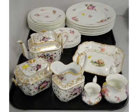 A selection of rose decorated tea and dinner ware, including: Coalport Caughley Sprays dinner service, comprising eight dinne