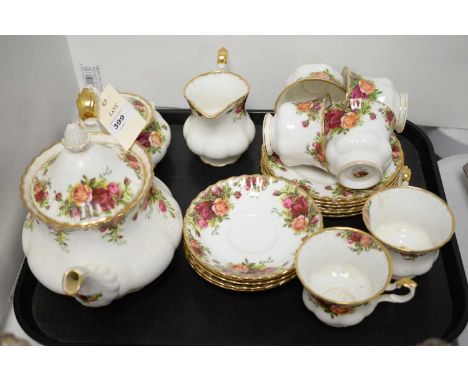 A Royal Albert ‘Old Country Roses’ tea service, comprising six tea trios (lacking one saucer), cream jug, sucrier (lacking ha