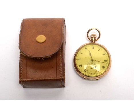 A 9ct yellow gold cased open faced pocket watch, fitted 17-jewel manual wind movement, 89.4g gross. 