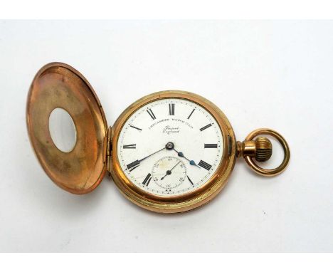 A gilt cased half hunter pocket watch, by Lancaster Watch Co Ltd, fitted manual wound movement. 