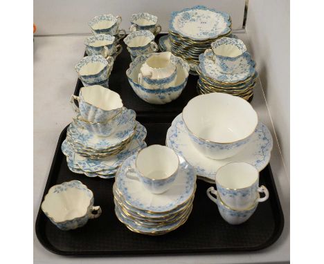 A selection of blue and white tea wares, including: Chapman floral decorated part tea service, decorated with blue floral bor