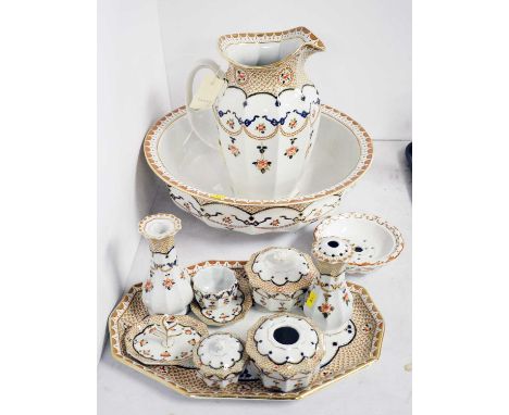Till &amp; Sons Burslem ceramic dressing table set, decorated with roses, comprising ewer and basin, soap dish, dressing tabl