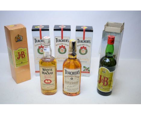 A selection of bottles of whisky, including: four bottles of Teacher’s Highland Cream (three boxed); two bottles of J&amp;B S