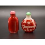 A CHINESE RED GLASS OVERLAY ‘EIGHT HORSES OF MUWANG’ SNUFF BOTTLE, QING DYNASTY, 19TH CENTURY