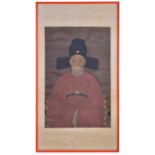 A KOREAN SCROLL PAINTING OF A SEATED MING DYNASTY OFFICIAL
