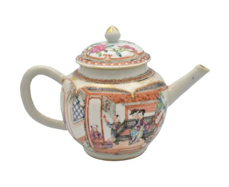 A CHINESE EXPORT ‘FAMILLE-ROSE’ PORCELAIN TEAPOT AND COVER, QING DYNASTY, QIANLONG PERIOD, CIRCA 1770Of globular form, well p