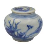 A CHINESE BLUE AND WHITE PORCELAIN ‘HATCHER’ SHIPWRECK MUSTARD POT AND COVER, CIRCA 1643