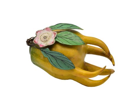 A CANTON ENAMEL MODEL OF A FINGER CITRON ‘BUDDHA’S HAND’, QING DYNASTY, 19TH CENTURYThe five-fingered fruit coloured in yello